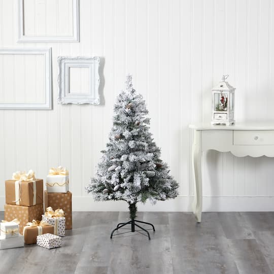 4ft. Unlit Flocked White River Mountain Pine & Pinecones Artificial Christmas Tree